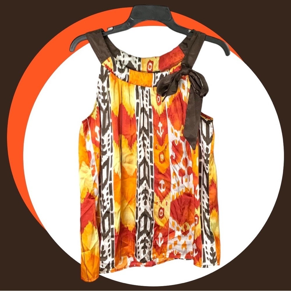 I.N. Studio Bright Multicolored Tank/Halter Blouse w Tie Ribbon Wm L